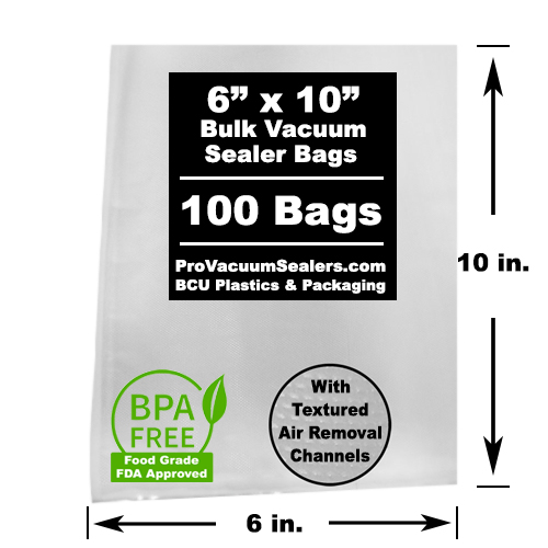 Weston® Vacuum Sealer Bags, 6 in x 10 in, 100 Pre-Cut Bags - 30-0106-W