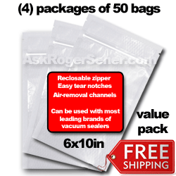 Weston Zipper Seal Vacuum Bags Bulk 6x10 (200 ct.) 30-0206-V
